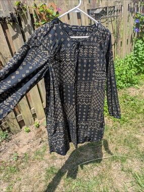 Gudrun Sjoden Black Tunic with Gold Folk Print